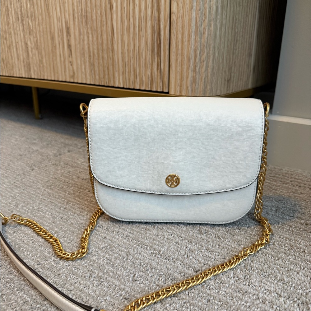 Tory Burch White Crossbody Bag with Gold Chain